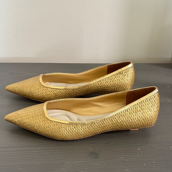 Franco Sarto Gold Metallic Textured Prella Pointed Toe Kitten Heel Flat Size 7.5 - Picture 1 of 15